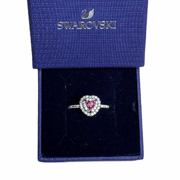 Swarovski One Ring Heart Red Rhodium Plated  7 - Picture 1 of 12
